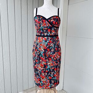 Black Halo Daria Floral Sheath Dress Size 10 Cocktail Bodycon